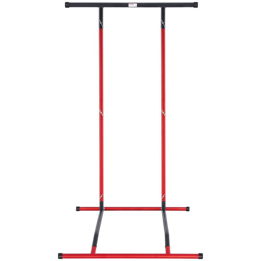 VEVOR Power Tower Dip Station, 2-Level Height Adjustable Pull Up Bar Stand, Multi-Function Strength Training Workout Equipment, Home Gym Fitness Dip Bar Station, 220LBS Weight Capacity, Black & Red