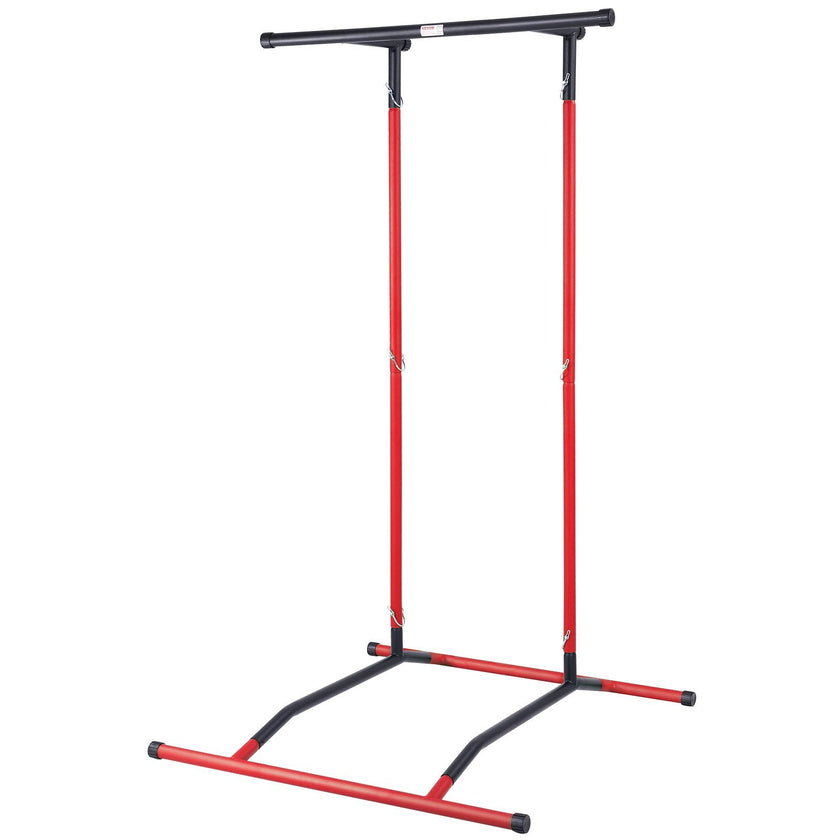 VEVOR Power Tower Dip Station, 2-Level Height Adjustable Pull Up Bar Stand, Multi-Function Strength Training Workout Equipment, Home Gym Fitness Dip Bar Station, 220LBS Weight Capacity, Black & Red