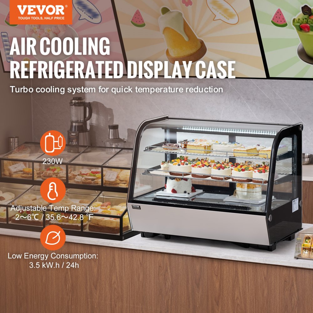 VEVOR Refrigerated Display Case Bakery Display Fridge Case 5 cu ft/146L 2-Tier