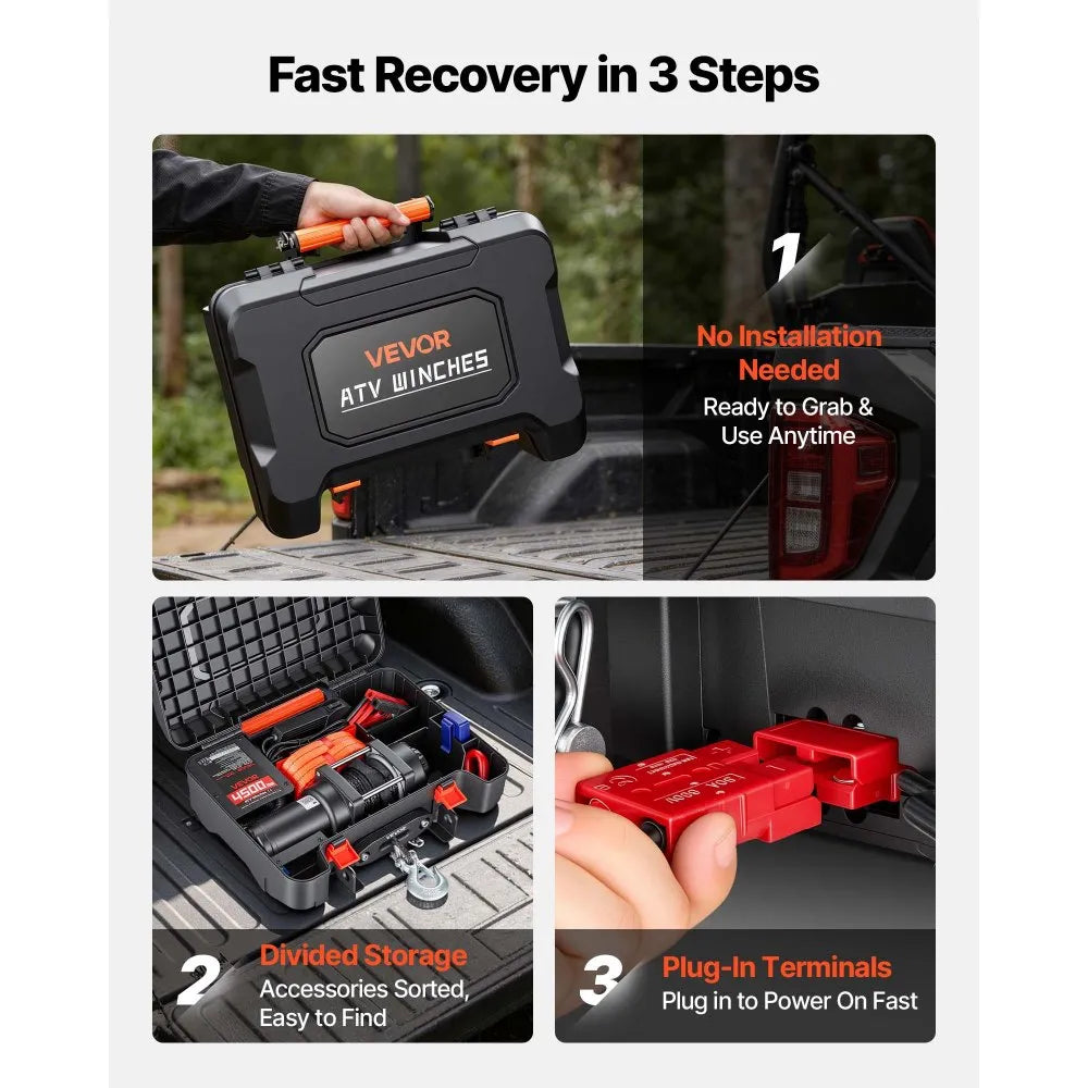 Portable Electric Winch 4500 lbs, 12V DC Recovery Winch with Synthetic Rope, Wireless & Wired Remote Controls, Recovery Kit for ATV, UTV, Off-Road & Outdoor Pulling