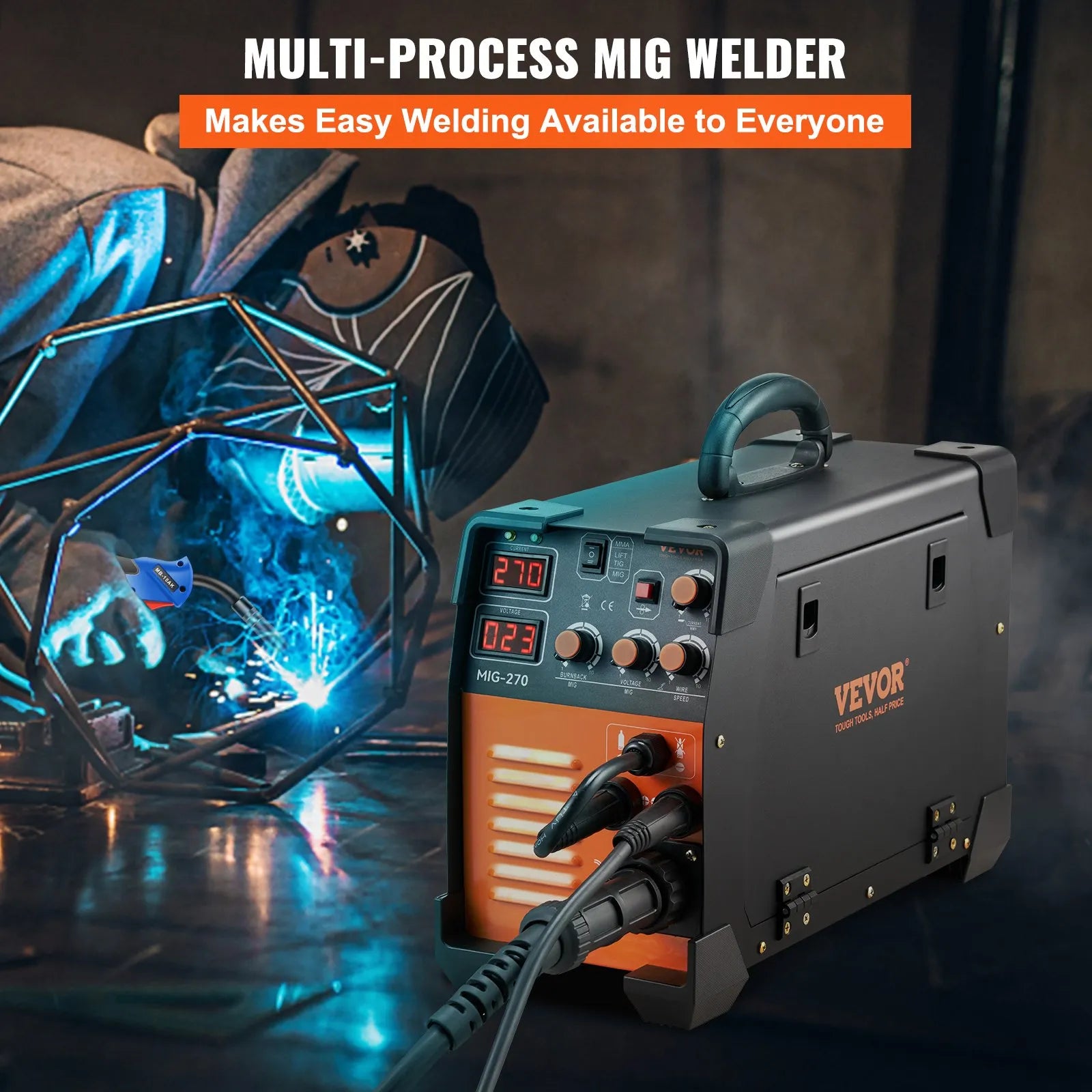 VEVOR MIG Welder, 3 in 1 Welder Welding Machine, 270 Amp MIG Lift TIG Arc Welder 110V 220V Lift ARC Welder Digital Display Combo Welding Machine MMA Stick IGBT DC Inverter Welder