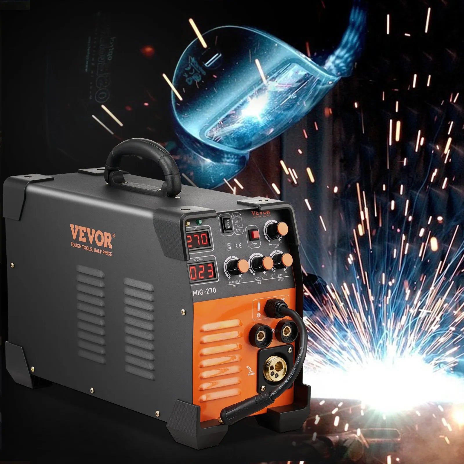VEVOR MIG Welder, 3 in 1 Welder Welding Machine, 270 Amp MIG Lift TIG Arc Welder 110V 220V Lift ARC Welder Digital Display Combo Welding Machine MMA Stick IGBT DC Inverter Welder