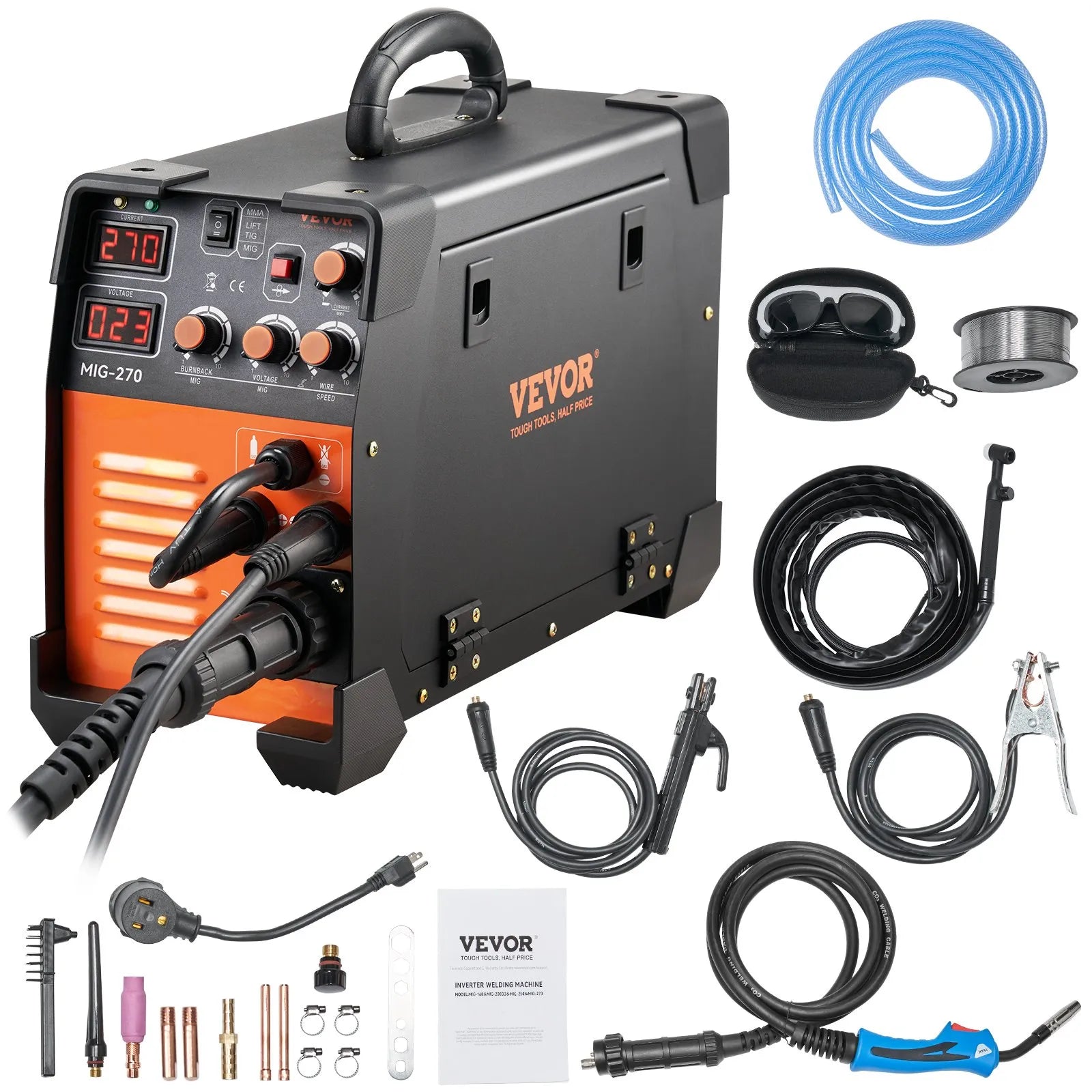 VEVOR MIG Welder, 3 in 1 Welder Welding Machine, 270 Amp MIG Lift TIG Arc Welder 110V 220V Lift ARC Welder Digital Display Combo Welding Machine MMA Stick IGBT DC Inverter Welder