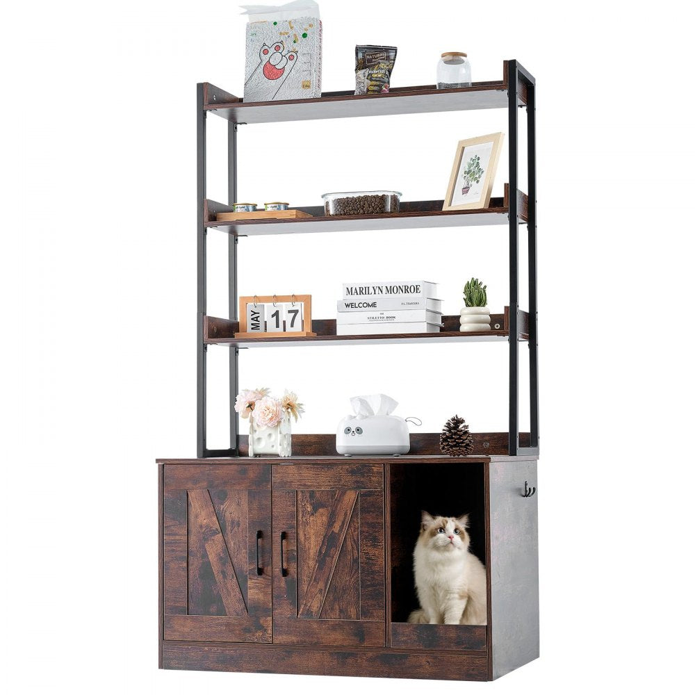 VEVOR Cat Litter Box Enclosure Wooden Litter Box Furniture Hidden with 3 Shelves