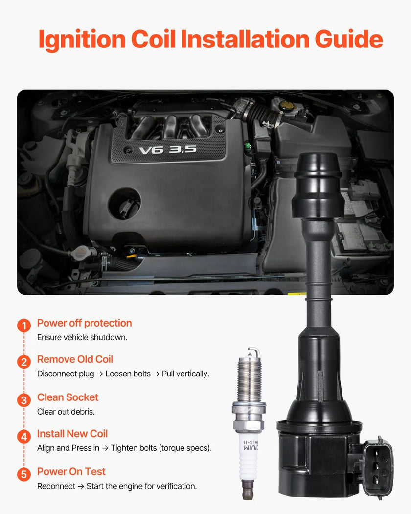 VEVOR Ignition Coil Pack and Spark Plugs 6 PCS Compatible with Nissan Infiniti
