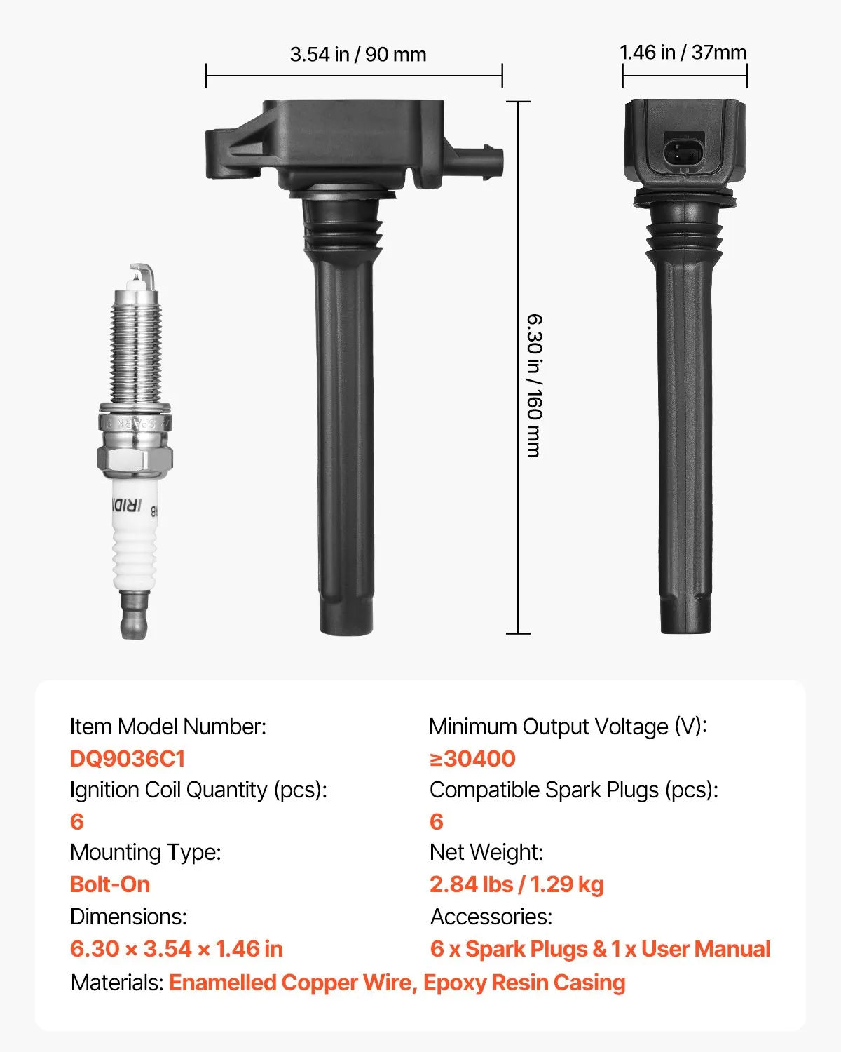 VEVOR Ignition Coil Pack and Spark Plugs Set of 6 Compatible with Dodge Jeep Ram