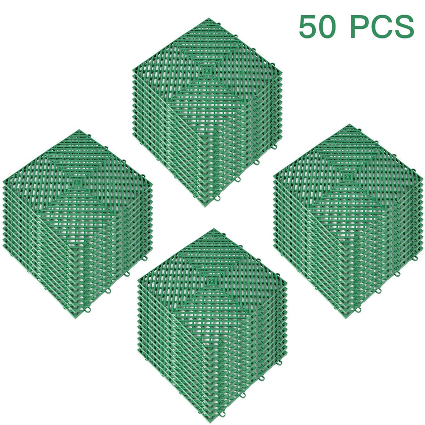 VEVOR Tiles Interlocking 50 PCS Green, Drainage Tiles 12x12x0.5 Inches, Deck Tiles Outdoor Floor Tiles, Outdoor Interlocking Tiles, Deck Flooring for Pool Shower Bathroom Deck Patio Garage
