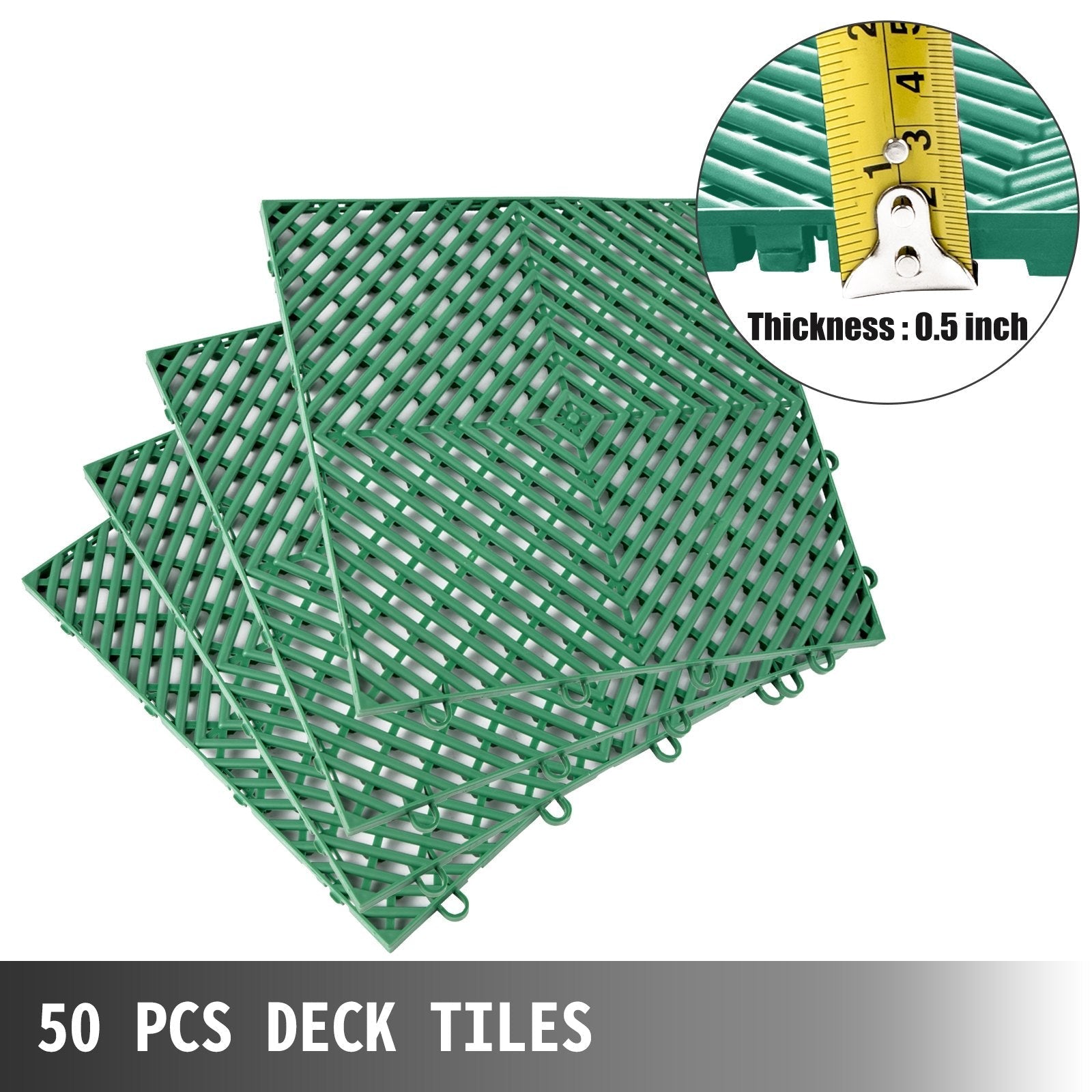 VEVOR Tiles Interlocking 50 PCS Green, Drainage Tiles 12x12x0.5 Inches, Deck Tiles Outdoor Floor Tiles, Outdoor Interlocking Tiles, Deck Flooring for Pool Shower Bathroom Deck Patio Garage
