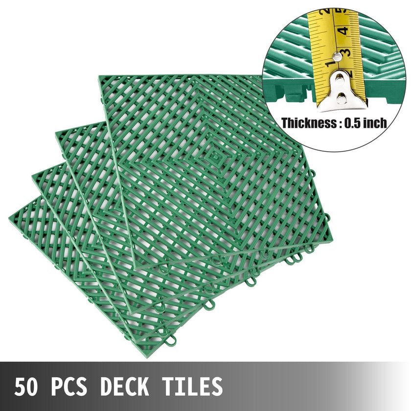 VEVOR Tiles Interlocking 50 PCS Green, Drainage Tiles 12x12x0.5 Inches, Deck Tiles Outdoor Floor Tiles, Outdoor Interlocking Tiles, Deck Flooring for Pool Shower Bathroom Deck Patio Garage