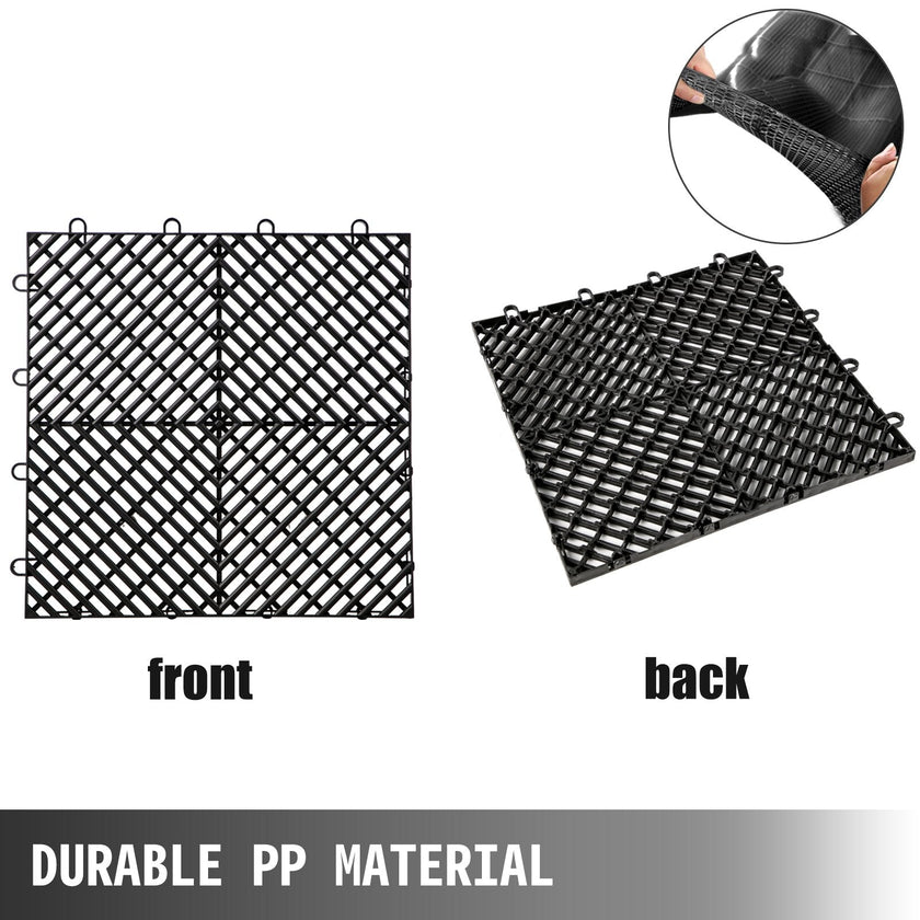 VEVOR Tiles Interlocking 55 PCS Black, Drainage Tiles 12x12x0.5 Inches, Deck Tiles Outdoor Floor Tiles, Outdoor Interlocking Tiles, Deck Flooring for Pool Shower Bathroom Deck Patio Garage