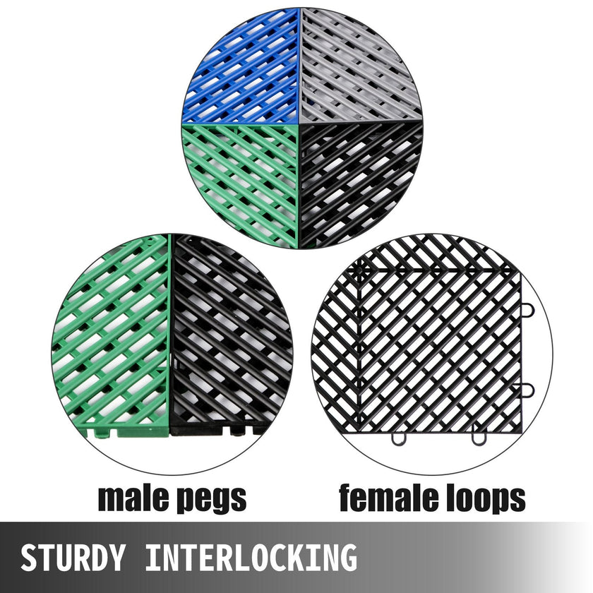 VEVOR Tiles Interlocking 55 PCS Black, Drainage Tiles 12x12x0.5 Inches, Deck Tiles Outdoor Floor Tiles, Outdoor Interlocking Tiles, Deck Flooring for Pool Shower Bathroom Deck Patio Garage