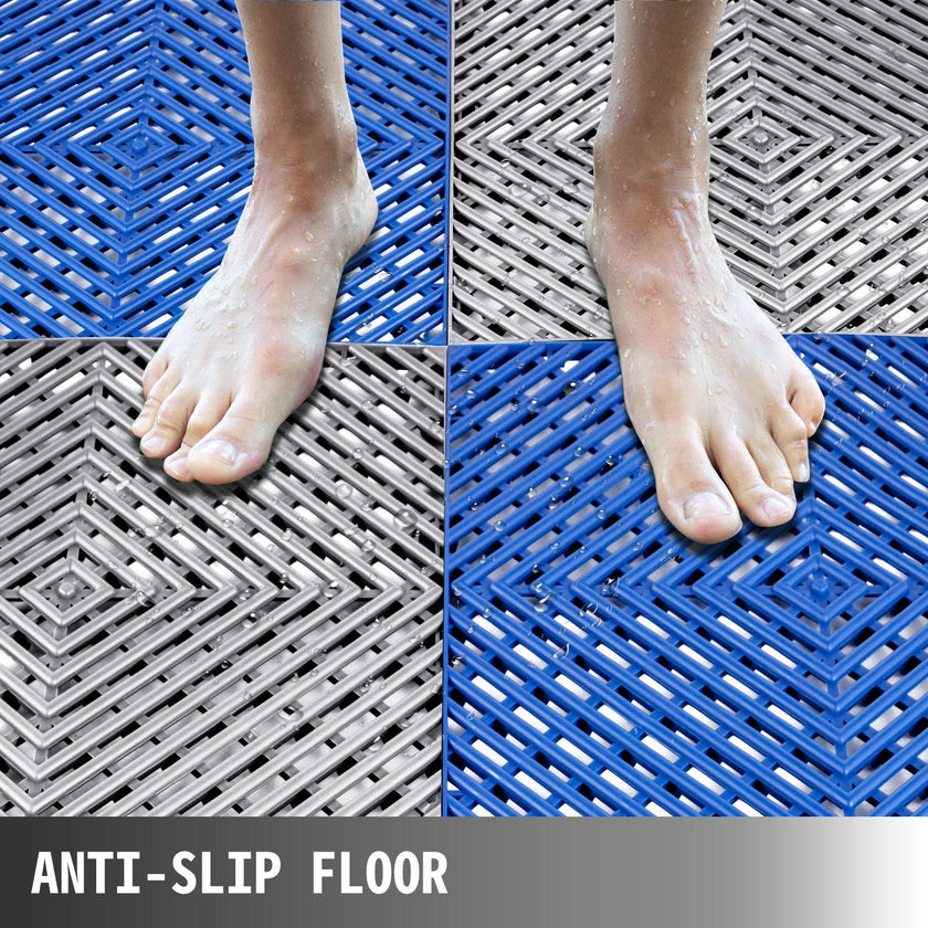 VEVOR Rubber Tiles Interlocking 55 PCS Gary, Drainage Tiles 12x12x0.5 Inches, Deck Tiles Outdoor Floor Tiles, Outdoor Interlocking Tiles, Deck Flooring for Pool Shower Bathroom Deck Patio Garage