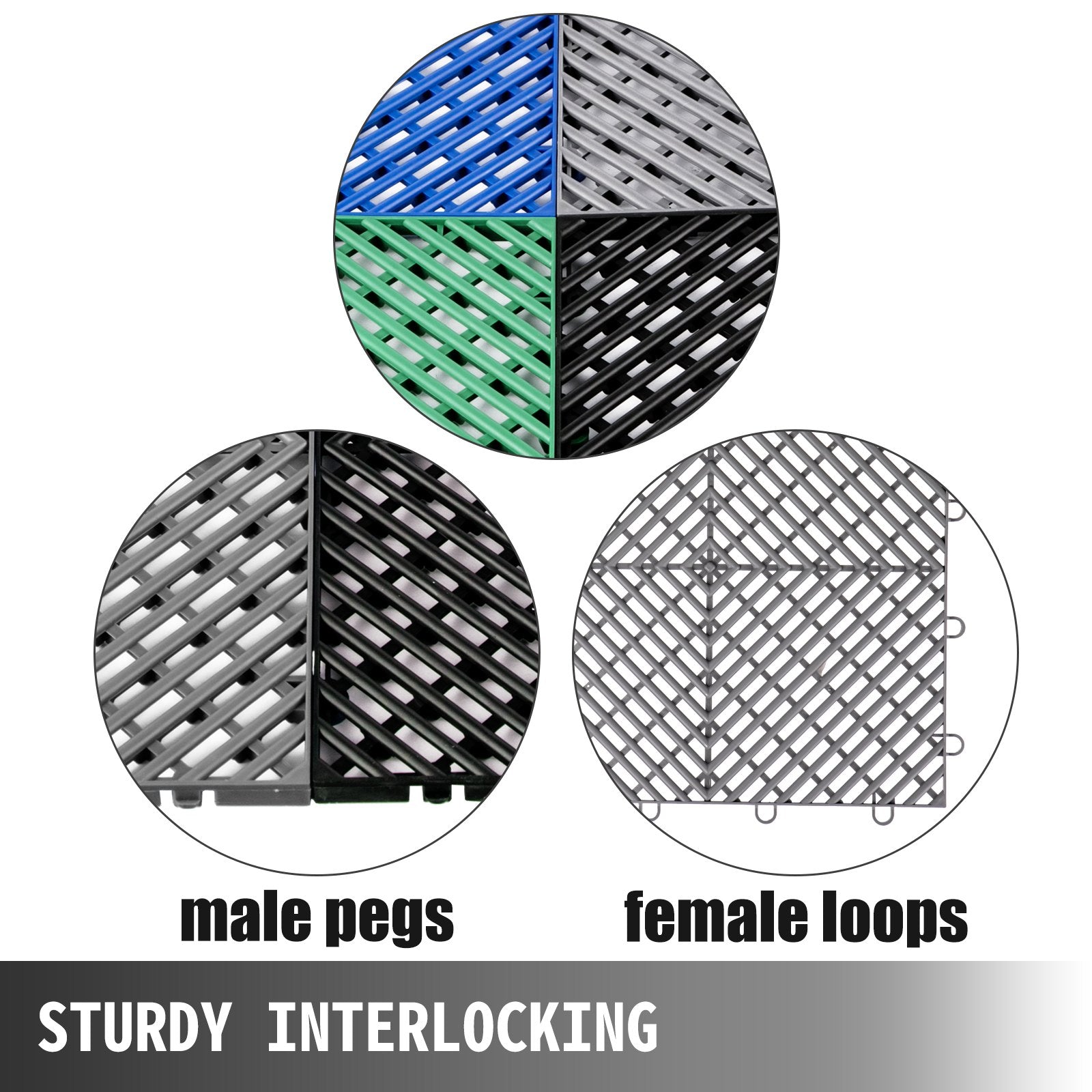 VEVOR Rubber Tiles Interlocking 55 PCS Gary, Drainage Tiles 12x12x0.5 Inches, Deck Tiles Outdoor Floor Tiles, Outdoor Interlocking Tiles, Deck Flooring for Pool Shower Bathroom Deck Patio Garage