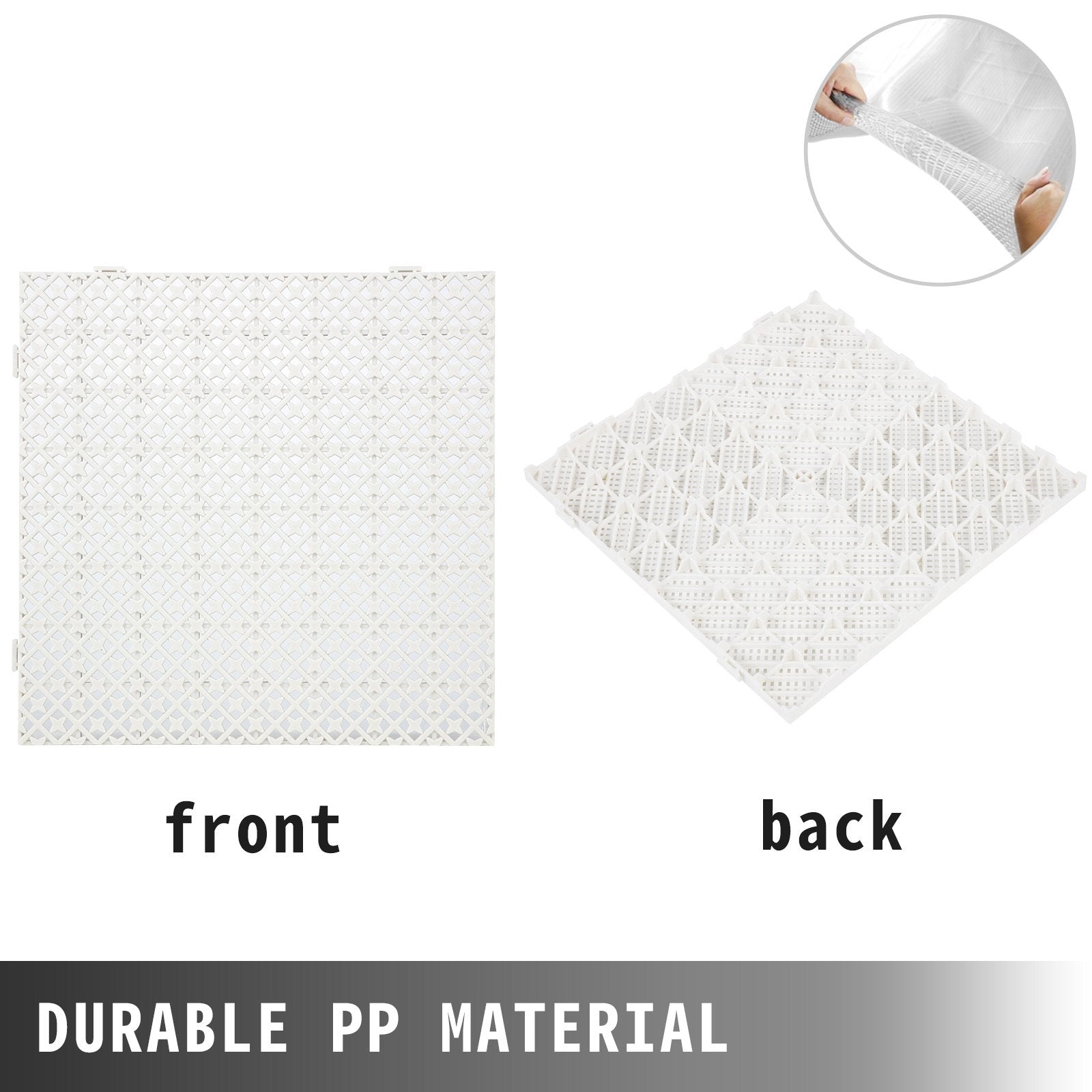 VEVOR Drainage Tiles Interlocking 25 Pack White, Outdoor Modular Interlocking Deck Tile 11.8x11.8x0.5 Inches, Dry Deck Tiles for Pool Shower Sauna Bathroom Deck Patio Garage