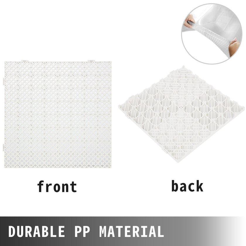 VEVOR Drainage Tiles Interlocking 25 Pack White, Outdoor Modular Interlocking Deck Tile 11.8x11.8x0.5 Inches, Dry Deck Tiles for Pool Shower Sauna Bathroom Deck Patio Garage