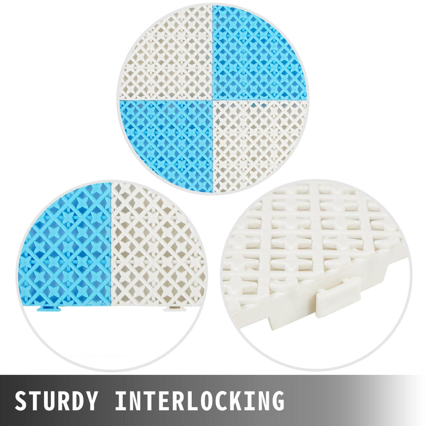 VEVOR Drainage Tiles Interlocking 25 Pack White, Outdoor Modular Interlocking Deck Tile 11.8x11.8x0.5 Inches, Dry Deck Tiles for Pool Shower Sauna Bathroom Deck Patio Garage