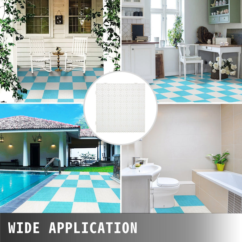 VEVOR Drainage Tiles Interlocking 25 Pack White, Outdoor Modular Interlocking Deck Tile 11.8x11.8x0.5 Inches, Dry Deck Tiles for Pool Shower Sauna Bathroom Deck Patio Garage