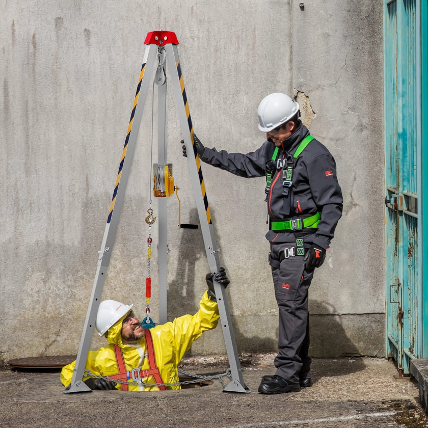 VEVOR Confined Space Tripod Kit, 1200 lbs Winch, Confined Space Tripod 7' Legs and 98' Cable, Confined Space Rescue Tripod 32.8' Fall Protection, Harness, Storage Bag for Traditional Confined Spaces