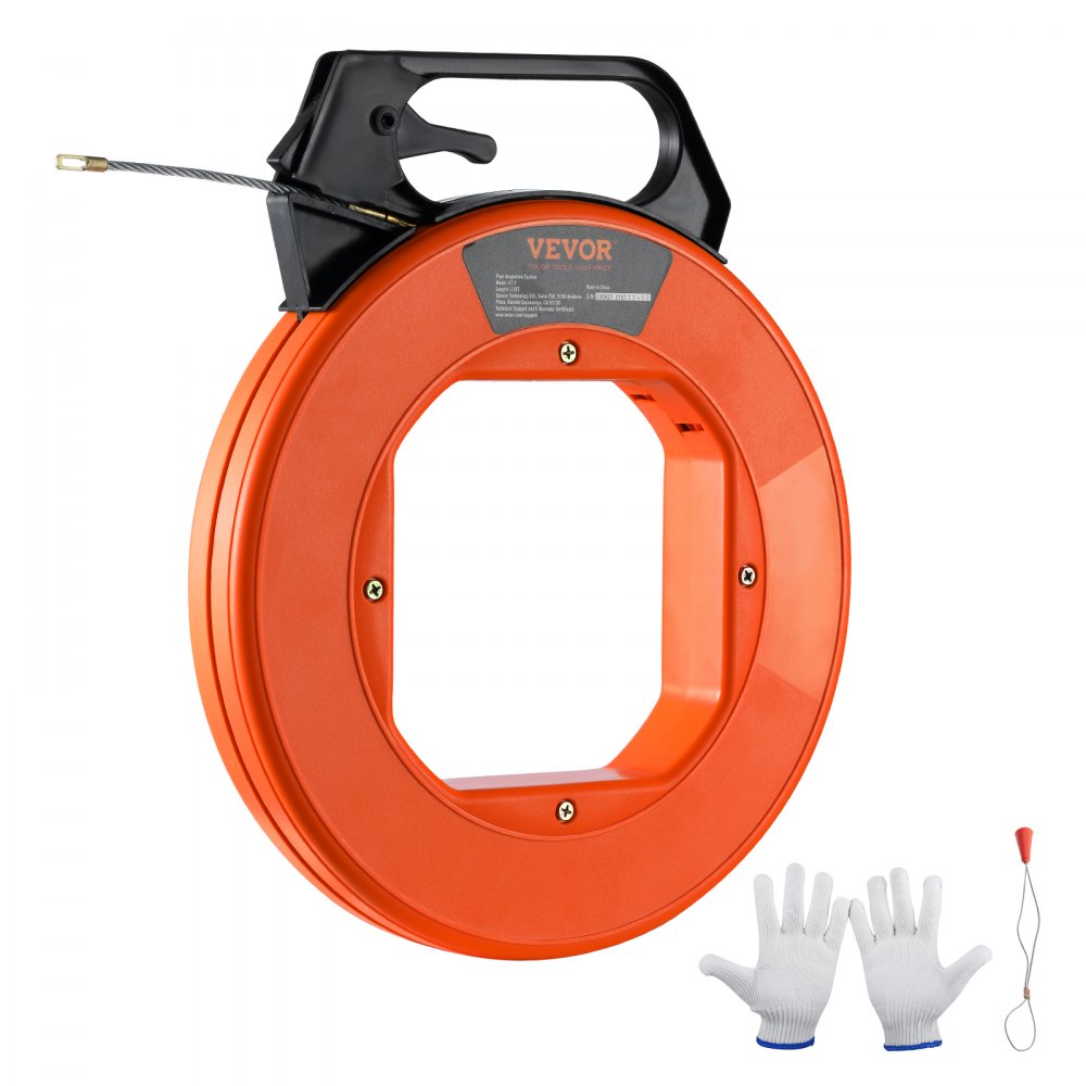 VEVOR Fish Tape, 125-foot, 3/16-inch, PET Wire Puller with Optimized Housing and Handle, Easy-to-Use Cable Puller Tool, Flexible Wire Fishing Tools for Walls and Electrical Conduit, Non-Conductive