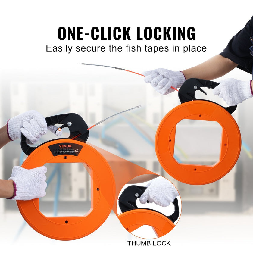 VEVOR Fish Tape Wire Cable Line Puller 100 ft 1/4 in PET with High Plastic Case