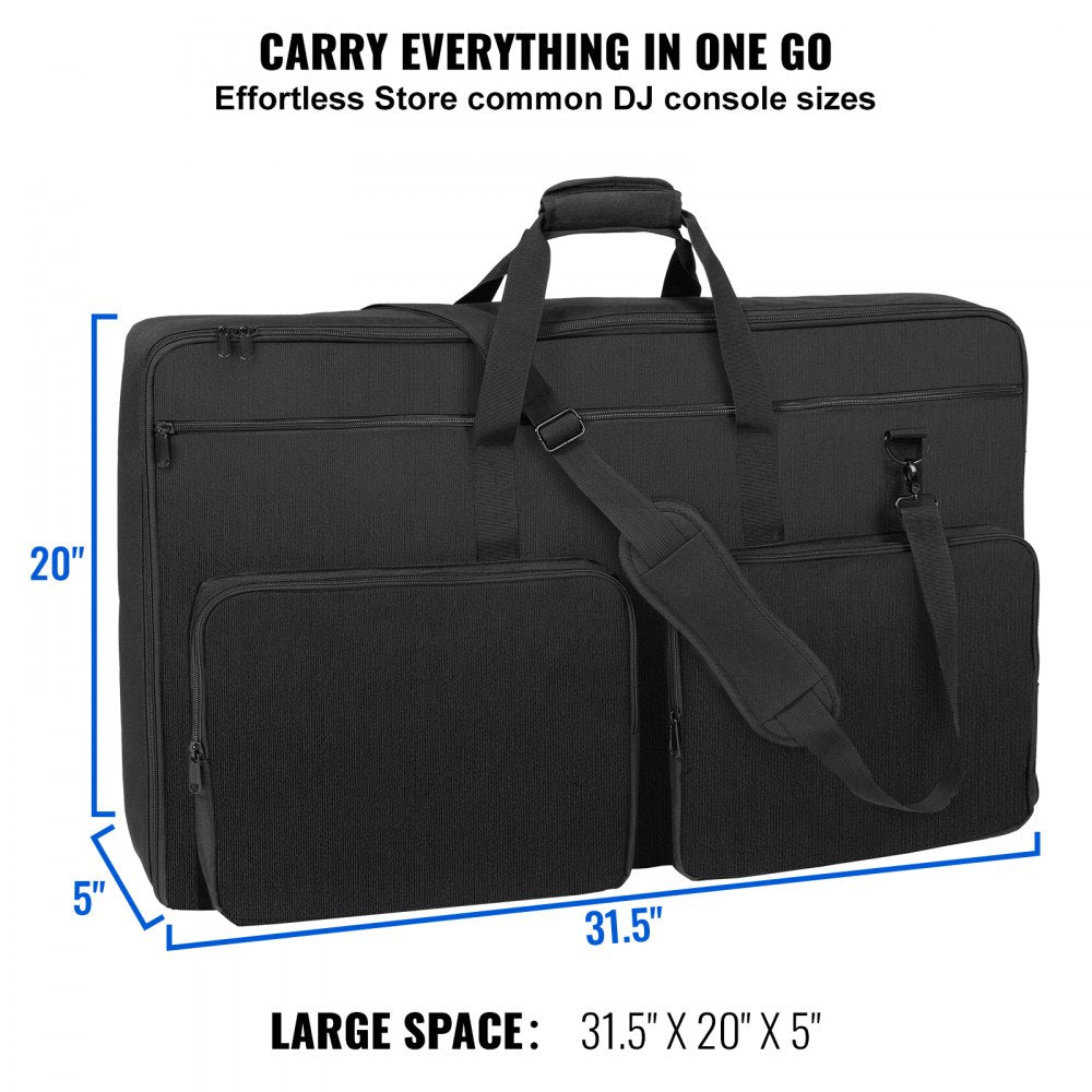 VEVOR Padded DJ Mixer Gig Bag, 1200D Oxford Fabric, DJ Gear Carry Bag with a Storage Pocket 4.92 ft Removable Shoulder Strap 0.39 in Padding, 32.6 x 8.6 x 20.4 in Storage Case Fits for DJ Controller