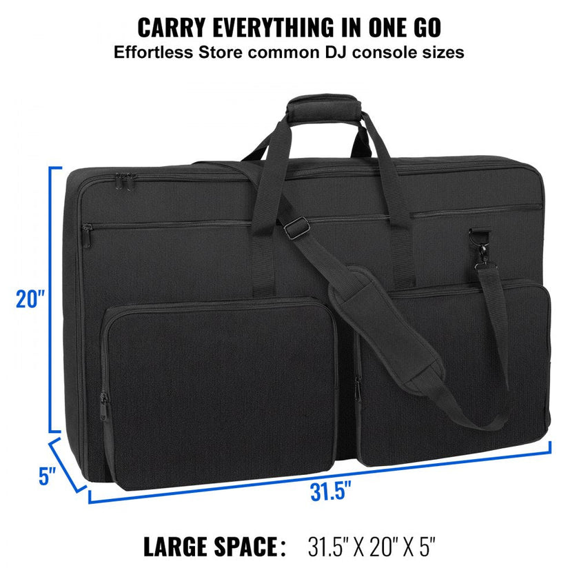 VEVOR Padded DJ Mixer Gig Bag, 1200D Oxford Fabric, DJ Gear Carry Bag with a Storage Pocket 4.92 ft Removable Shoulder Strap 0.39 in Padding, 32.6 x 8.6 x 20.4 in Storage Case Fits for DJ Controller