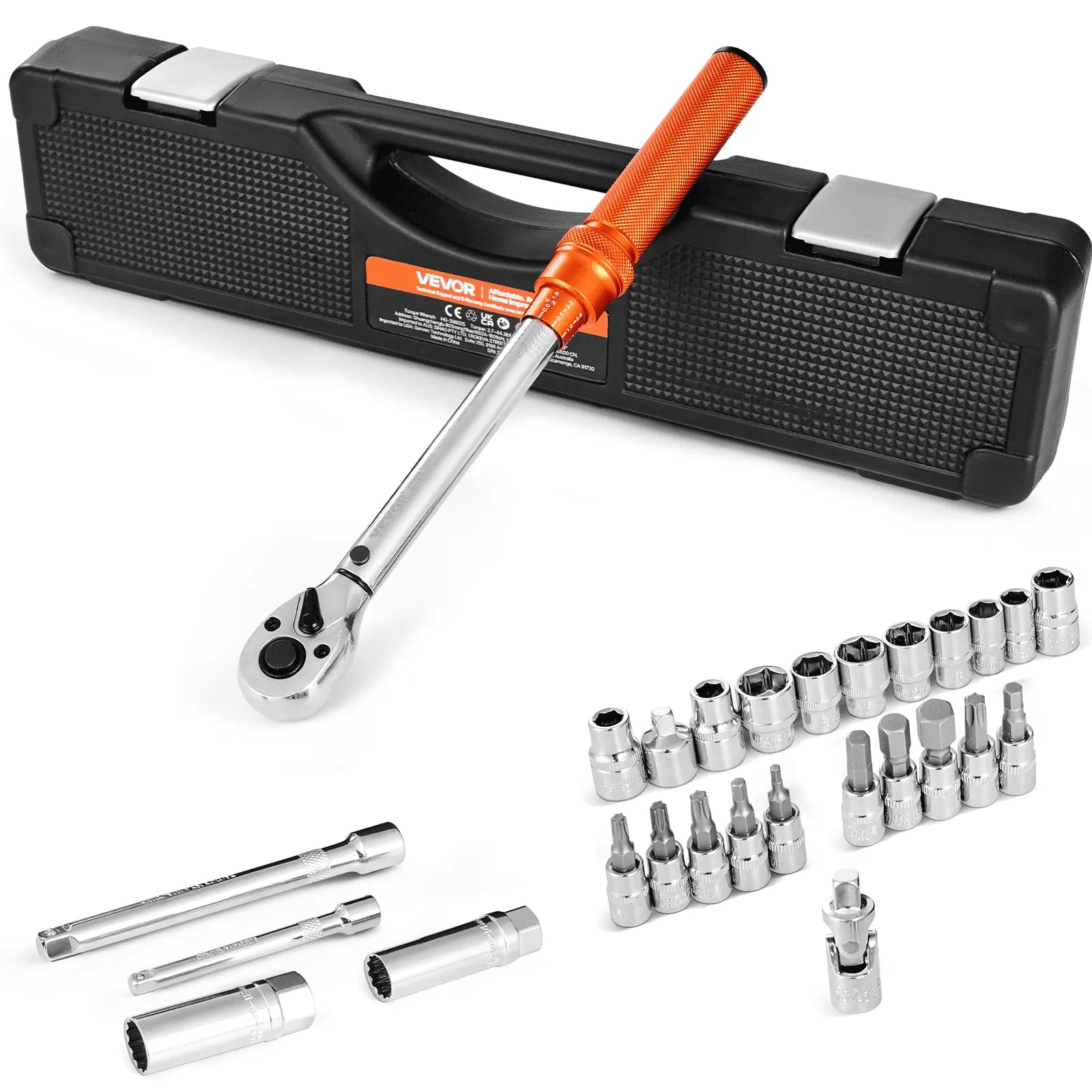 VEVOR Click Torque Wrench Set 3/8Inch Drive 5-60 N.m / 3.7-44.3 lbf.ft 72-Tooth