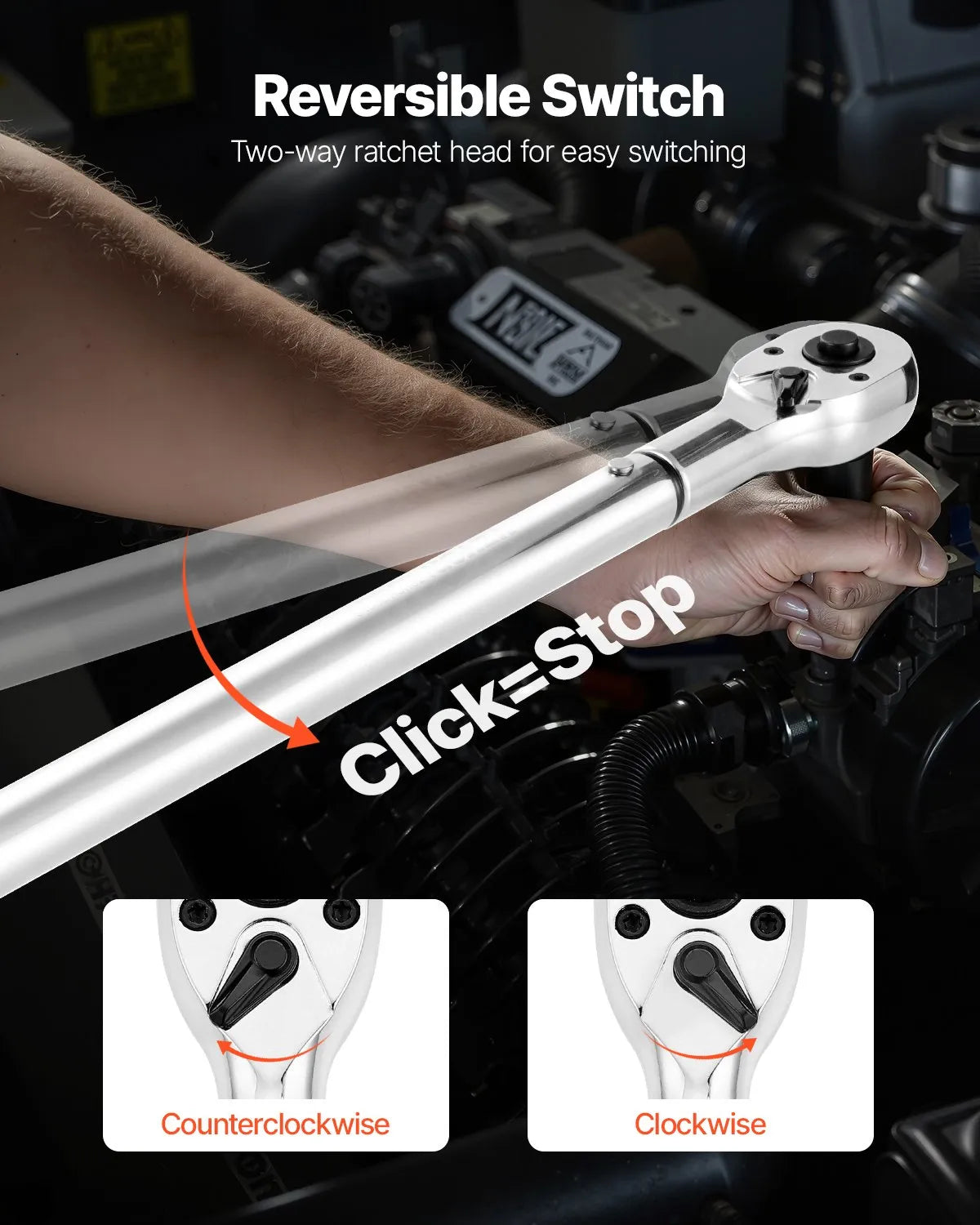 VEVOR Click Torque Wrench 3/4Inch Drive 100-600 lbf-ft/136-814N.m Dual-direction