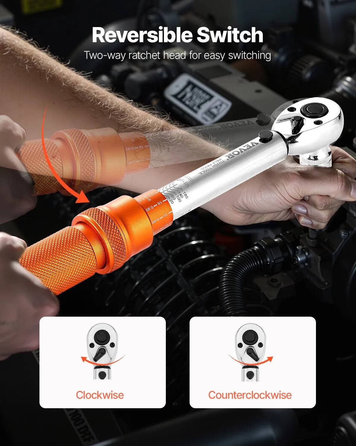 VEVOR Click Torque Wrench Set 1/4 Inch Drive 20-200lbf-in /2.3-22.6N.m Orange