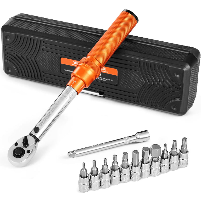 VEVOR Click Torque Wrench Set 1/4 Inch Drive 20-200lbf-in /2.3-22.6N.m Orange