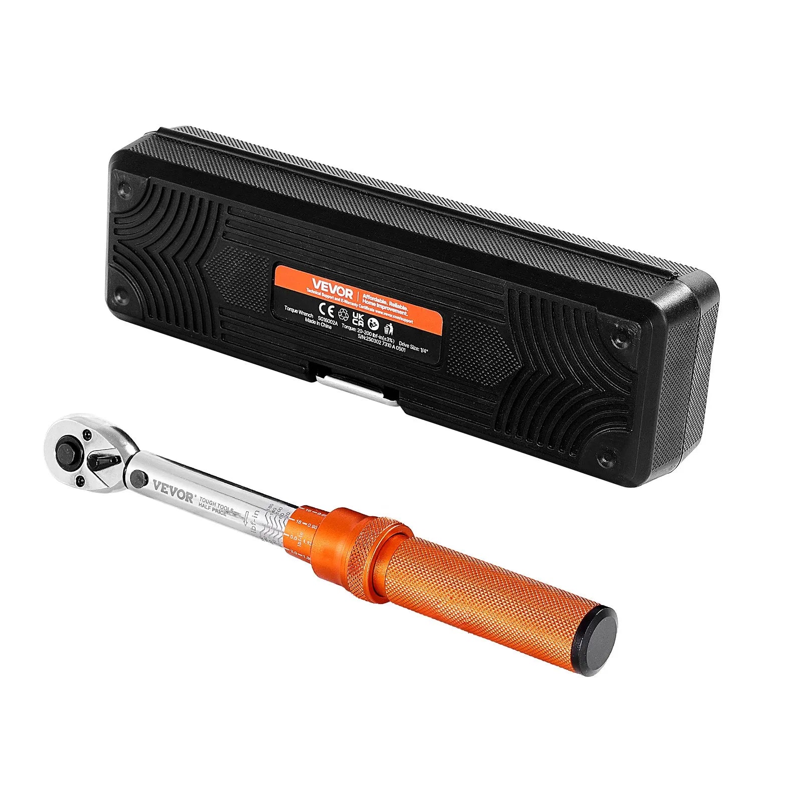 VEVOR Click Torque Wrench Set 1/4 Inch Drive 20-200lbf-in /2.3-22.6N.m Orange