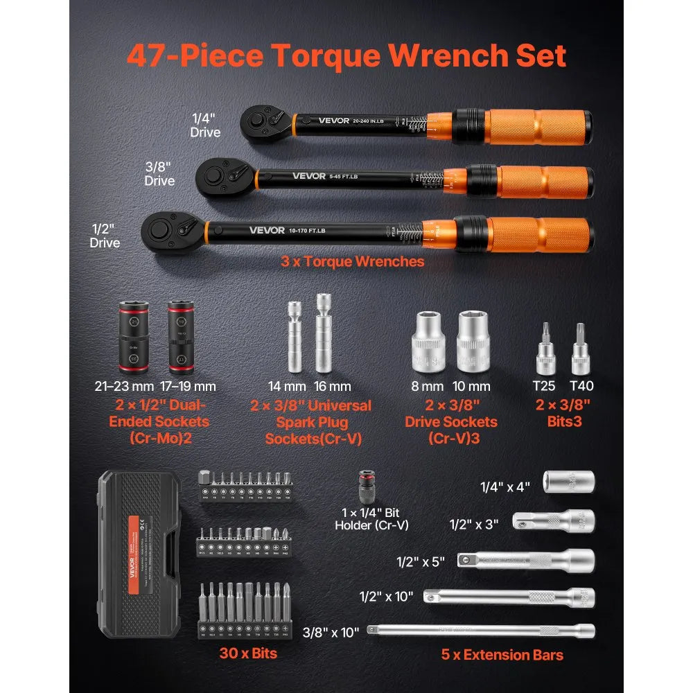 47-Piece Click Torque Wrench Set, 1/4