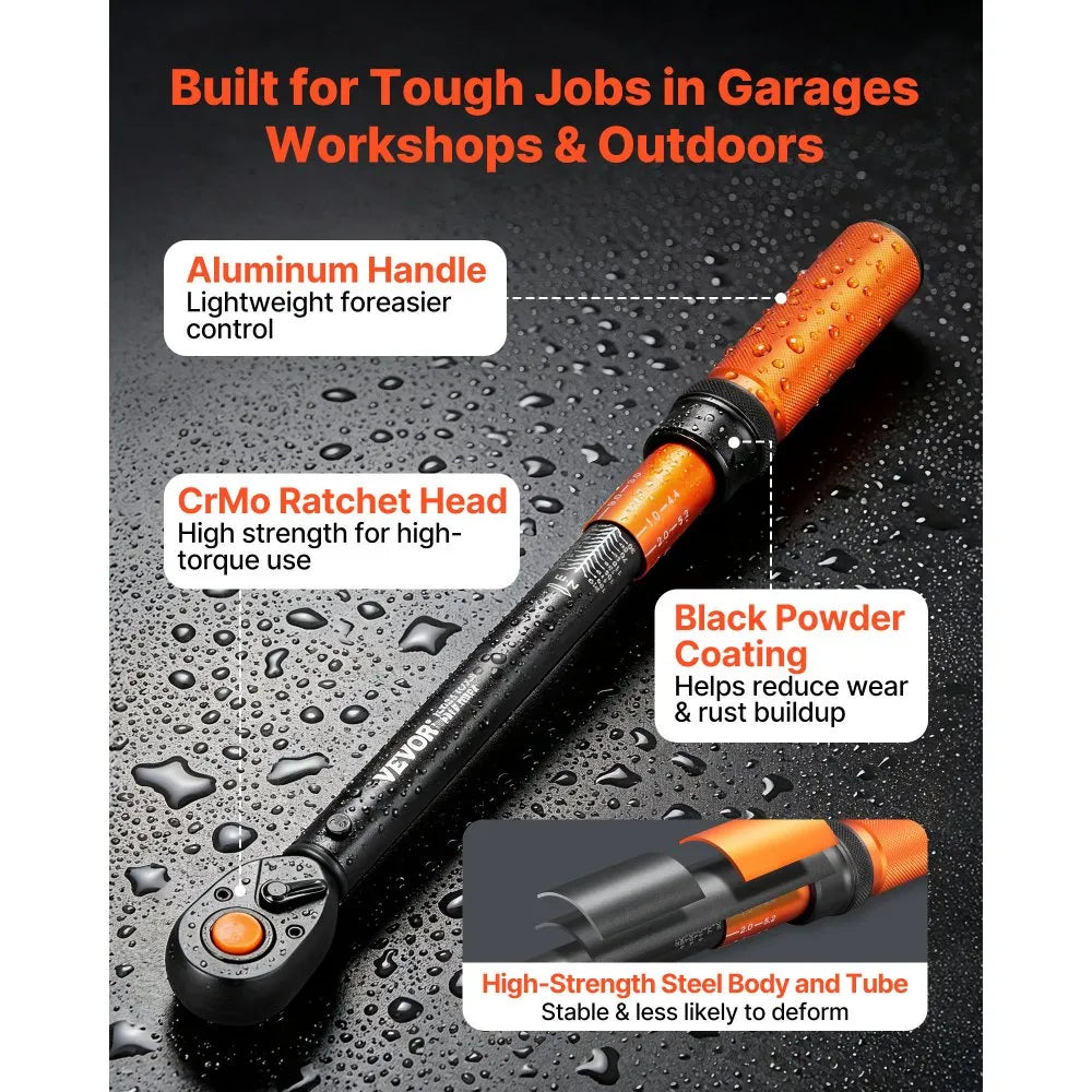 Product Title: VEVOR 1/2-Inch Drive Click Torque Wrench, 14.8-162.4 lb-ft (20-220 N·m), ±3% Precision with Extension Bar, Adapter & Storage Case for Automotive Repair