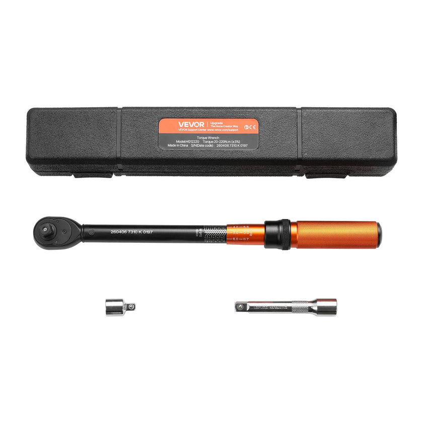 Product Title: VEVOR 1/2-Inch Drive Click Torque Wrench, 14.8-162.4 lb-ft (20-220 N·m), ±3% Precision with Extension Bar, Adapter & Storage Case for Automotive Repair