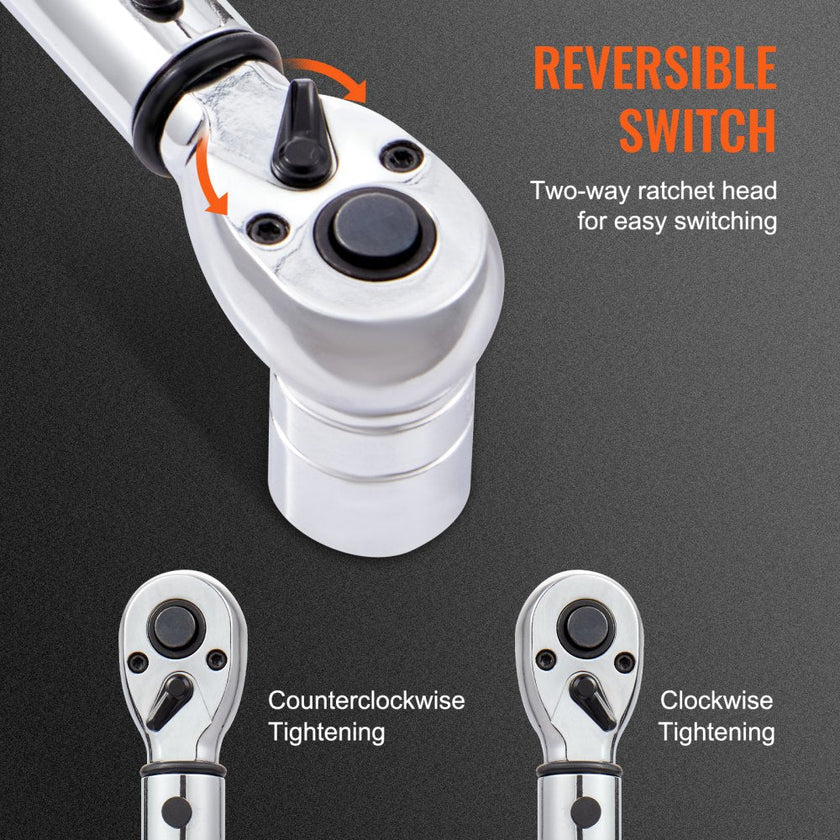 VEVOR Torque Wrench, 1/4-inch Drive Click Torque Wrench 20-200in.lb/3-23n.m, Dual-Direction Adjustable Torque Wrench Set, Mechanical Dual Range Scales Torque Wrench Kit with Adapters Extension Rod