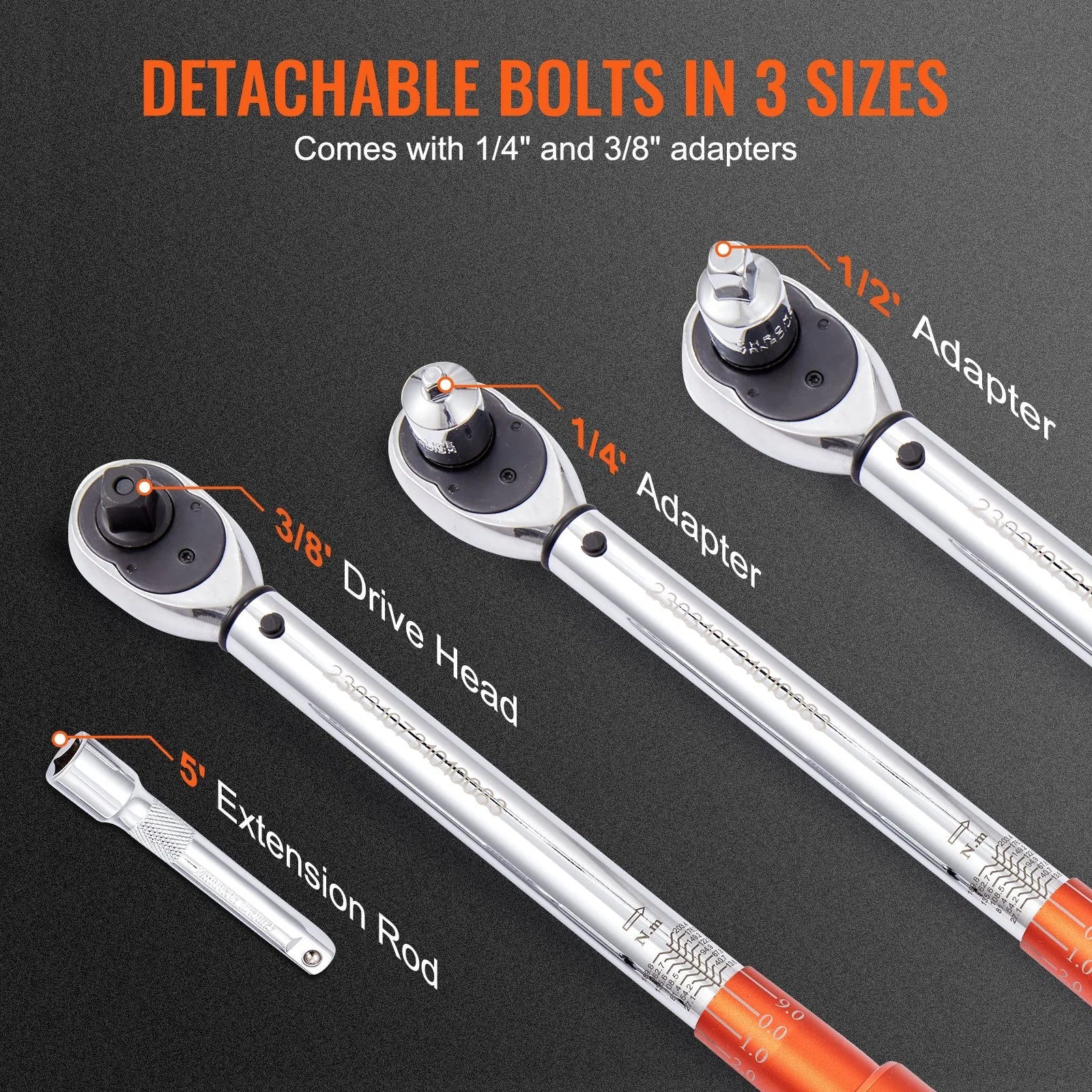 VEVOR Torque Wrench, 1/2-inch Drive Click Torque Wrench 10-150ft.lb/14-204n.m, Dual-Direction Adjustable Torque Wrench Set, Mechanical Dual Range Scales Torque Wrench Kit with Adapters Extension Rod
