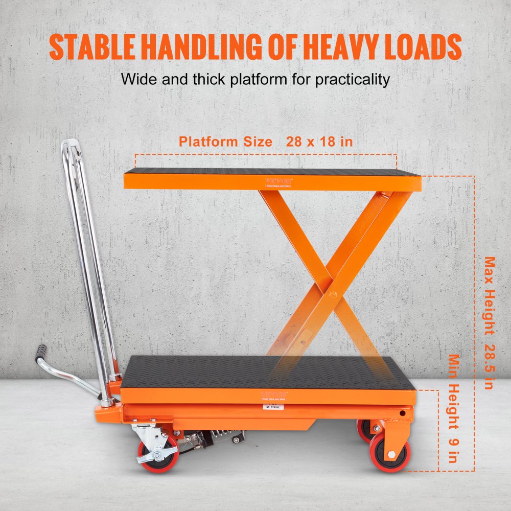 VEVOR Hydraulic Lift Table Cart, 500lbs Capacity 28.5