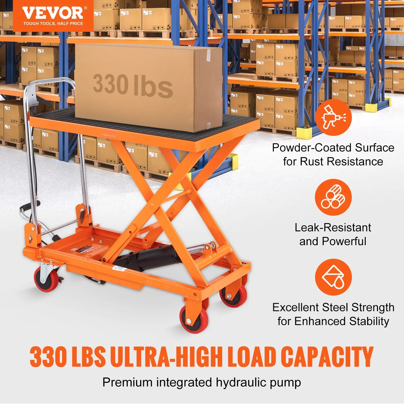VEVOR Hydraulic Lift Table Cart, 330lbs Capacity 28.5