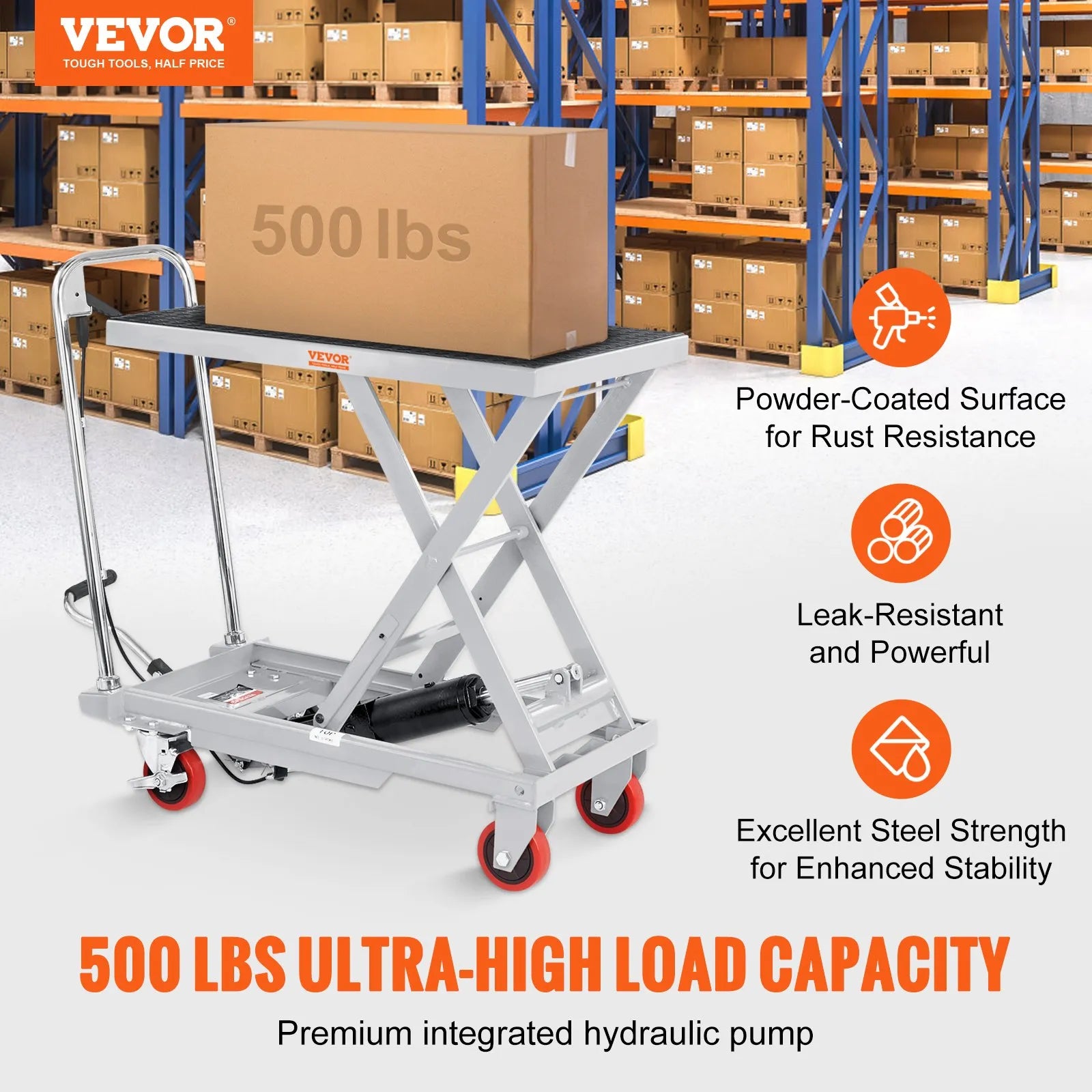 VEVOR Hydraulic Lift Table Cart, 500lbs Capacity 28.5