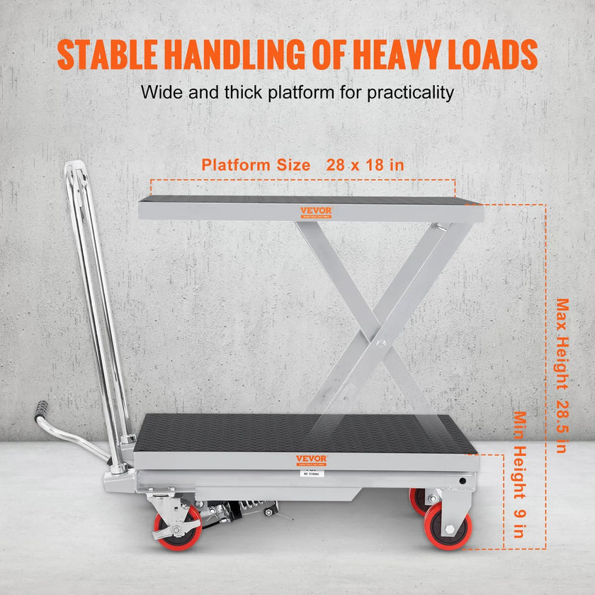 VEVOR Hydraulic Lift Table Cart, 500lbs Capacity 28.5
