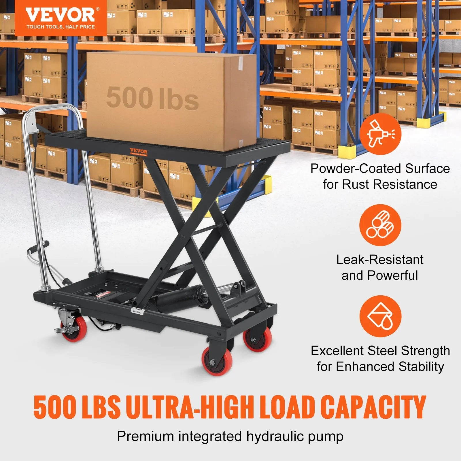VEVOR Hydraulic Lift Table Cart, 500lbs Capacity 28.5