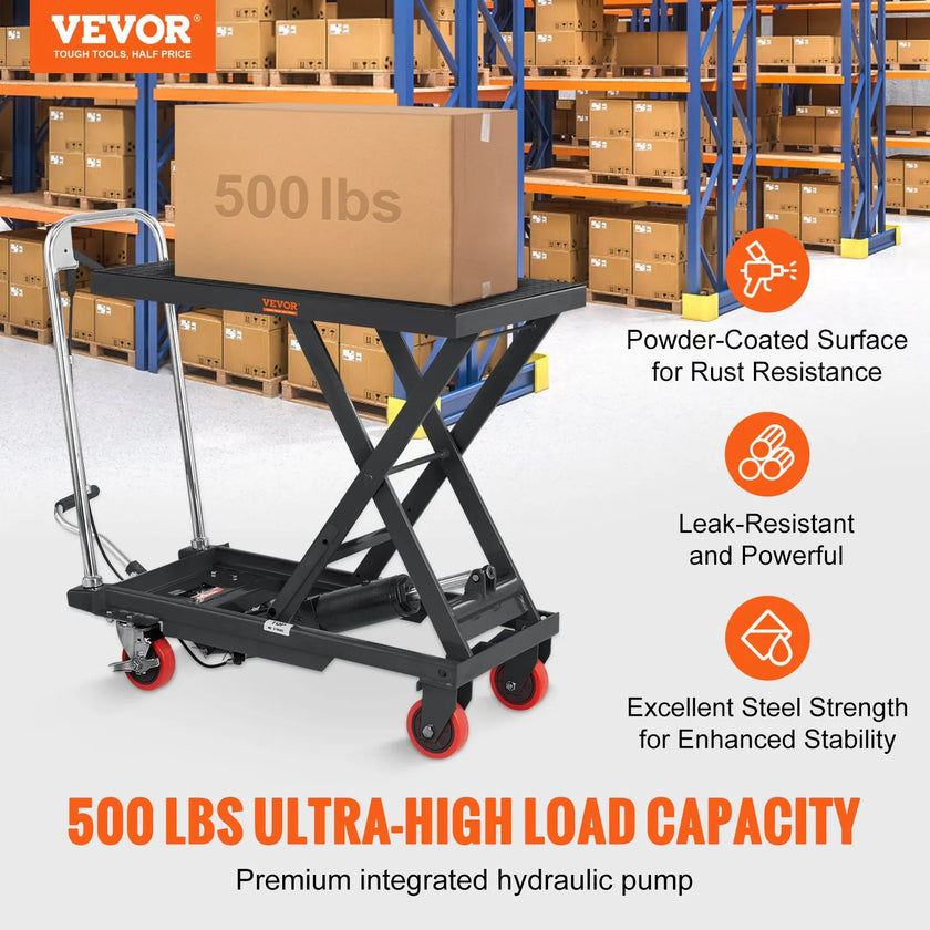 VEVOR Hydraulic Lift Table Cart, 500lbs Capacity 28.5