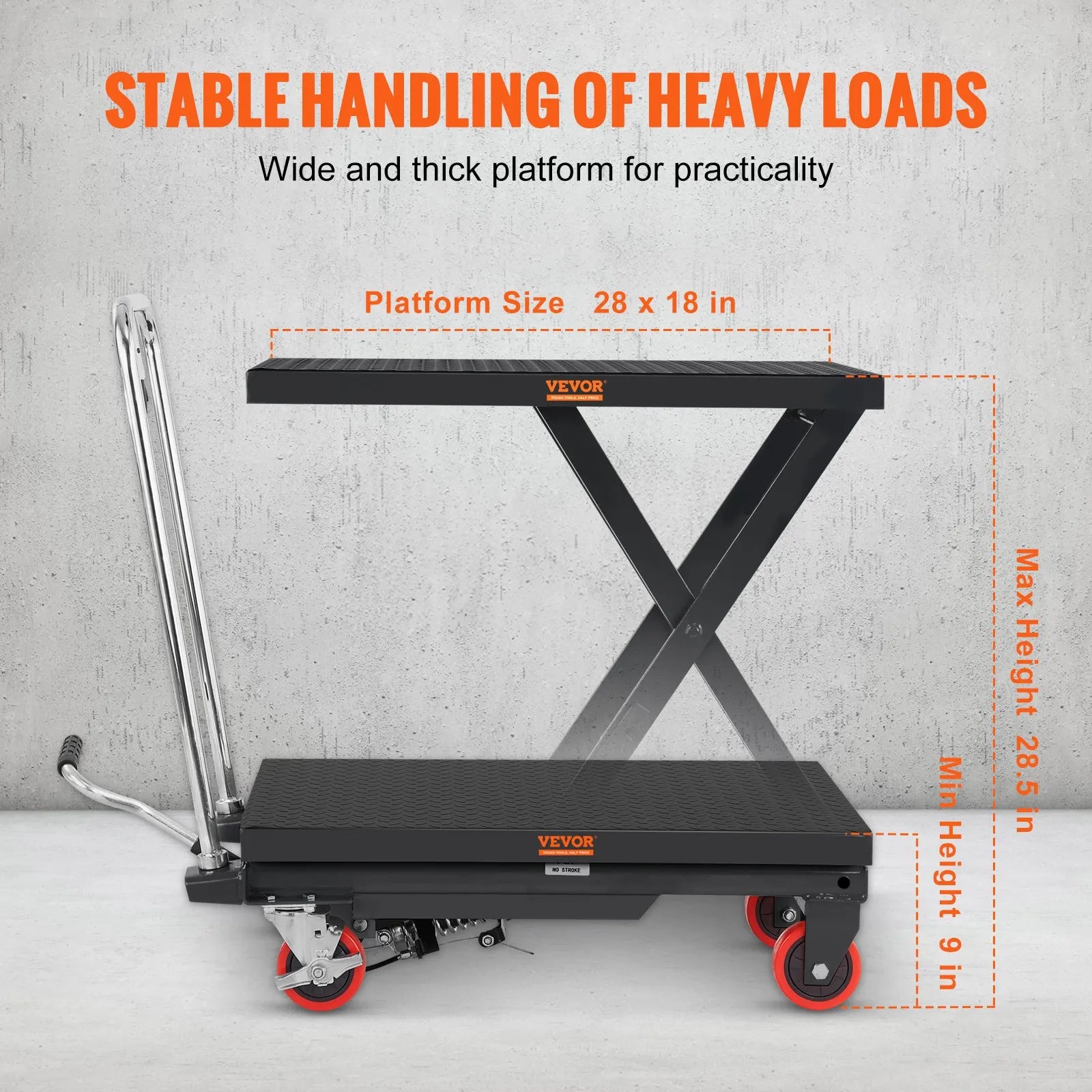 VEVOR Hydraulic Lift Table Cart, 500lbs Capacity 28.5