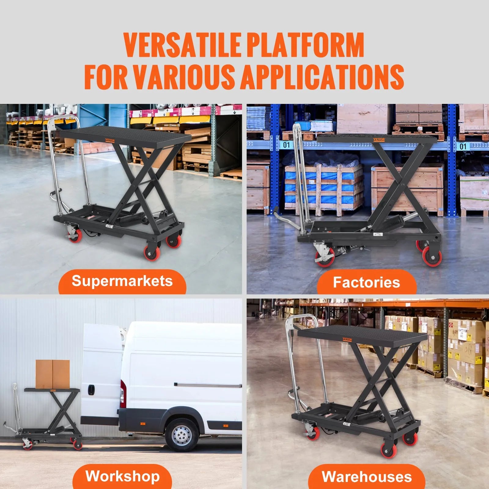 VEVOR Hydraulic Lift Table Cart, 500lbs Capacity 28.5