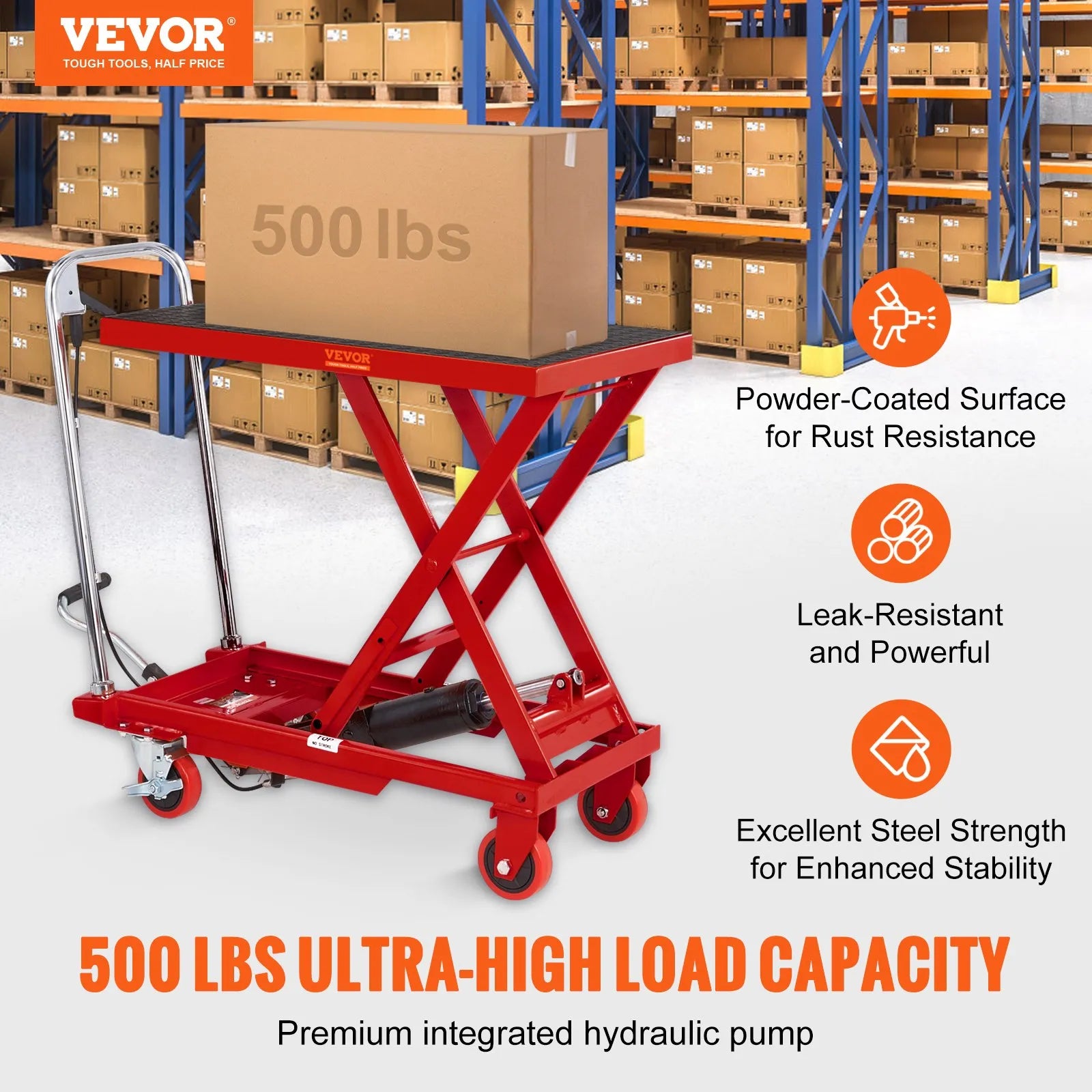 VEVOR Hydraulic Lift Table Cart, 500lbs Capacity 28.5