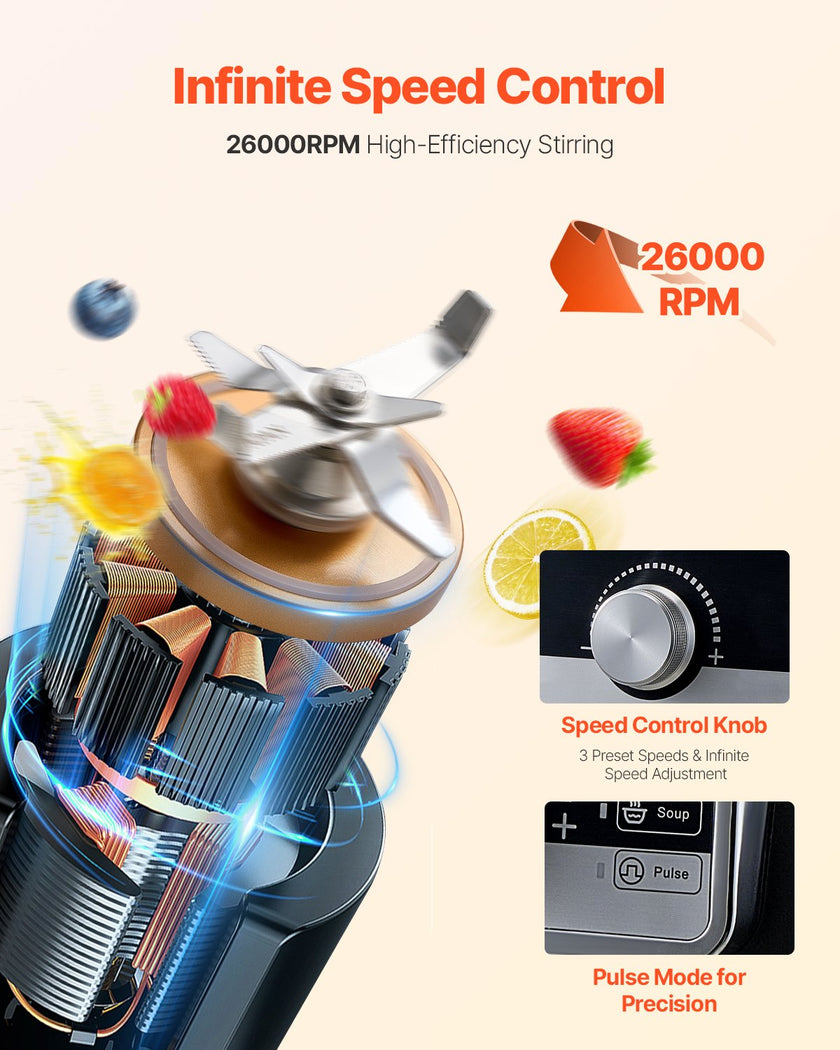 VEVOR 135 oz 1400W Blender for Smoothies Food Processing Blender for Kitchen