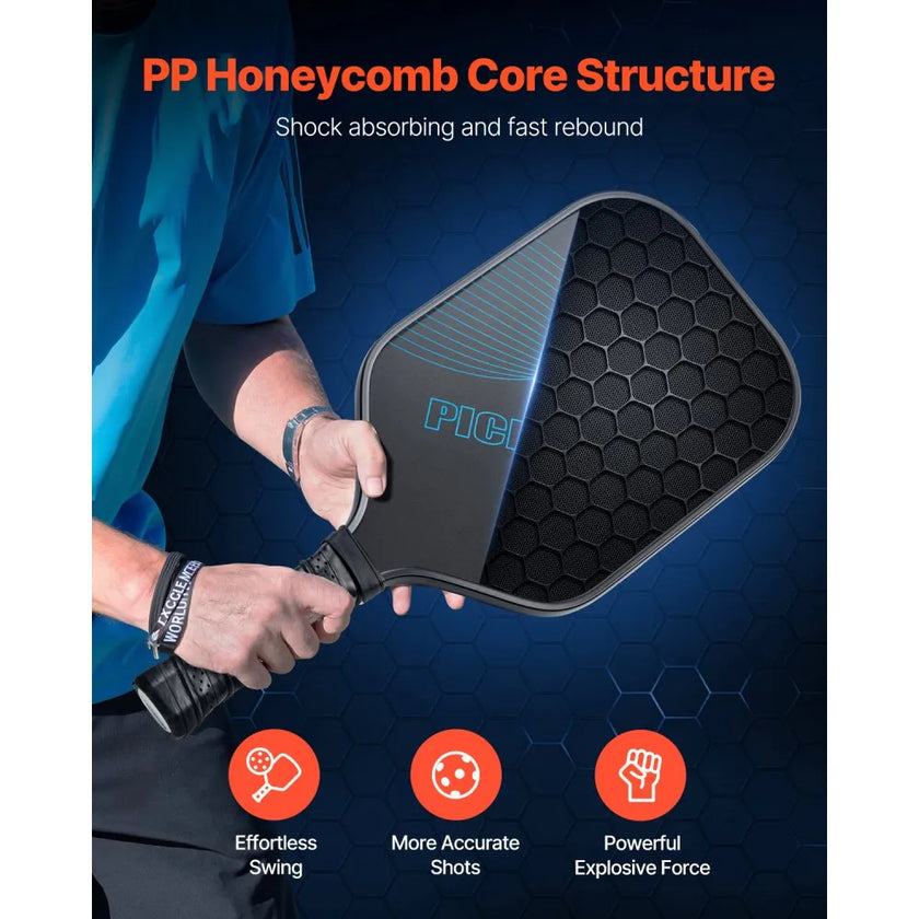 VEVOR Pro Carbon Fiber Pickleball Paddle Honeycomb Core Racket for Adults Blue