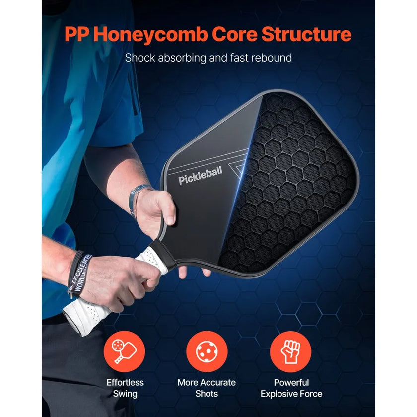 VEVOR Pro Carbon Fiber Pickleball Paddle Honeycomb Core Racket for Adults Black