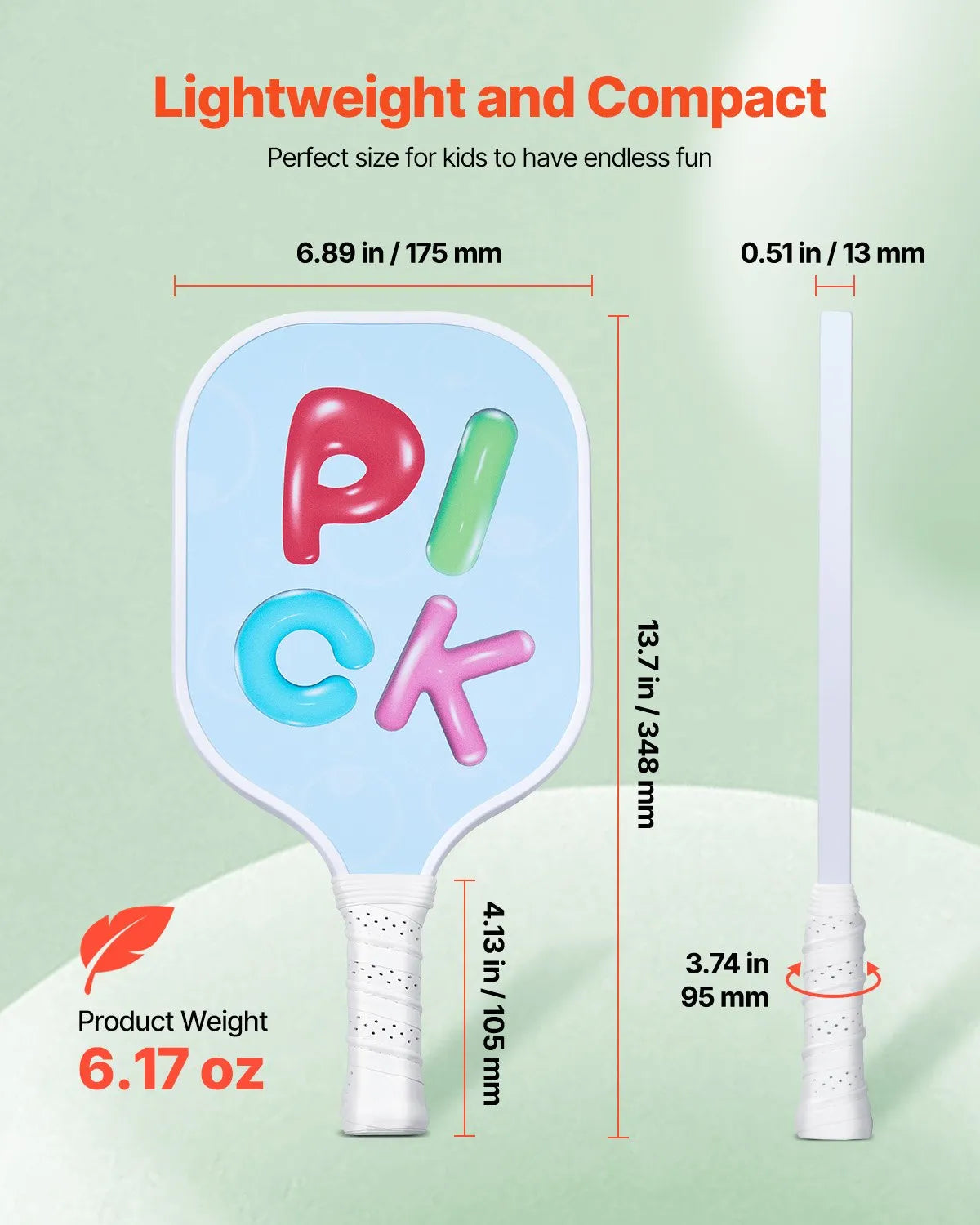 VEVOR Kids Fiberglass Pickleball Paddle Child Size Lightweight Honeycomb Racket