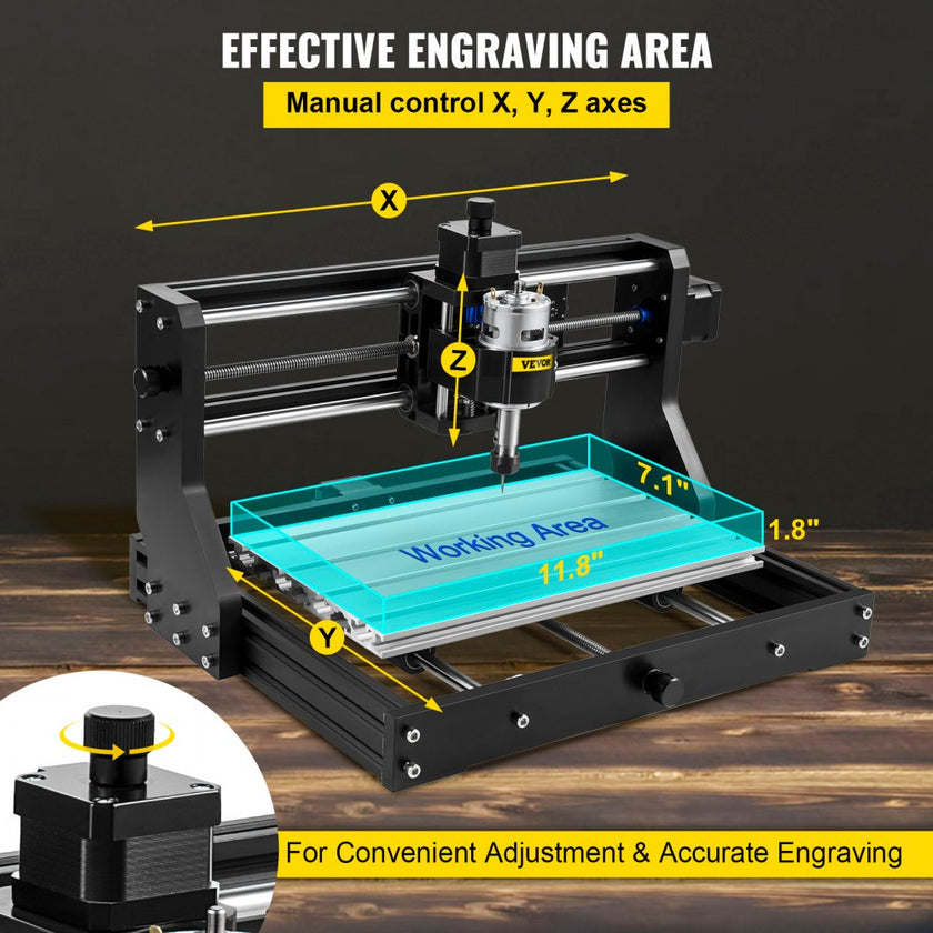 VEVOR CNC 3018-PRO 3 Axis CNC Router Kit GRBL Control With Offline Controller 1 Pcs 5mm ER11 PCB and 10PCS 3.175MM + 4 Sets CNC Plates+1 Pcs ER11 Collet Set for Carving Milling Plastic Acrylic PVC